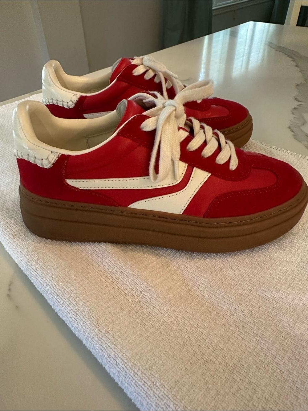 Steve Madden Women’s Red Platform Casual Sneakers with White Accent